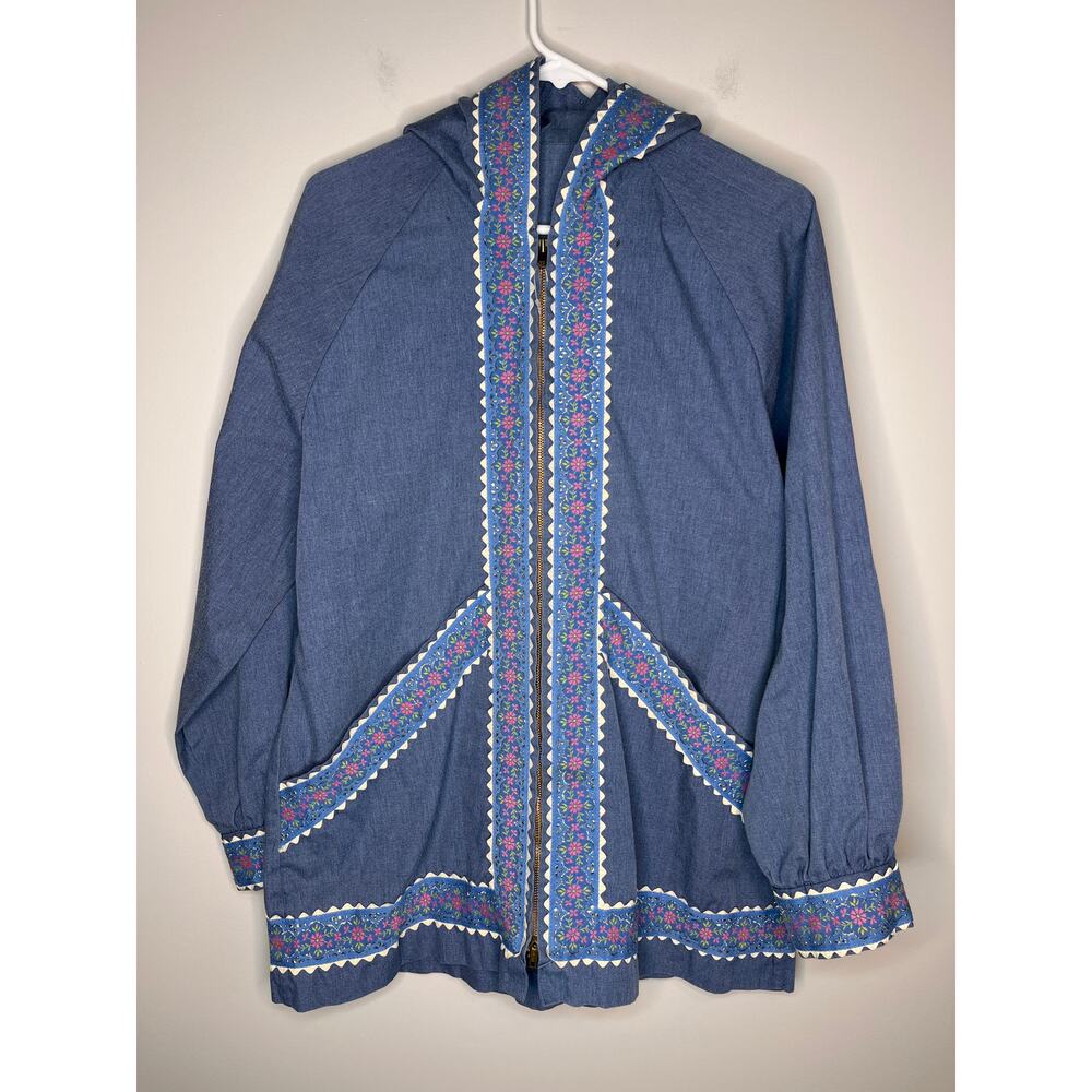 Borealis Fashions Alaska Denim Lace Floral Kawaii Nordic Full Zip Jacket XXL